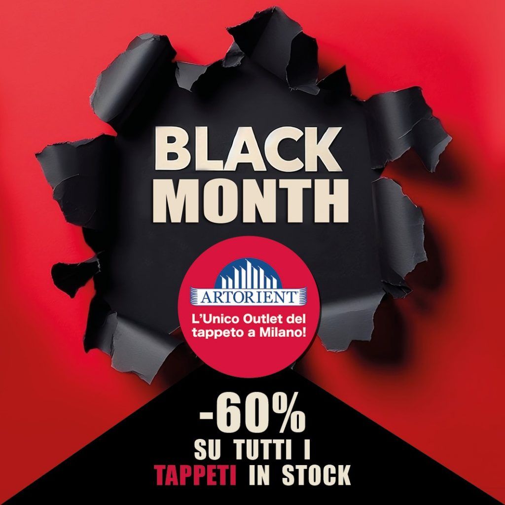 Grafica pubblicitaria Promo BlackMonth - 60% su tutti i tappeti in stock