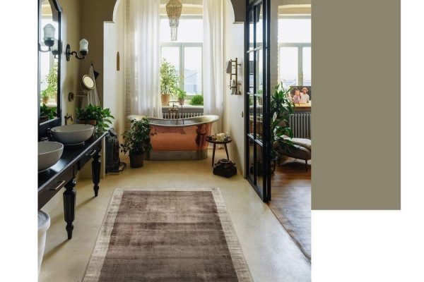 tappeto moderno Artorient Bilbao Border runner o corsia da corridoio antistante il bagno marrone e beige